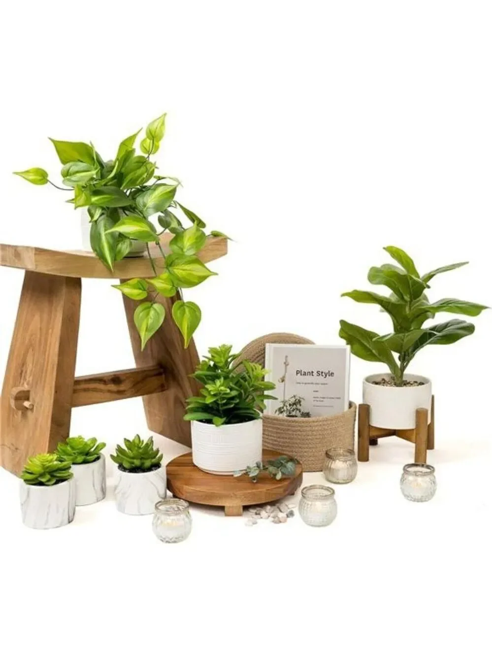 Artificial pothos plant faux trailing ivy in ceramic pot shelf decor indoor outd